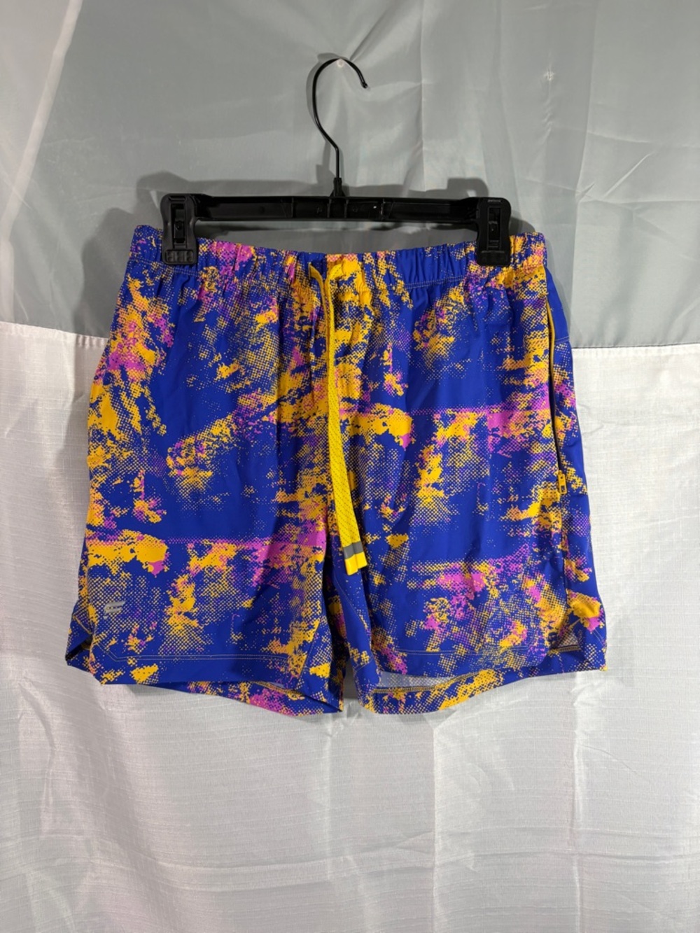 Fabletics Blue Unlined Shorts with Yellow & Pink Accents
